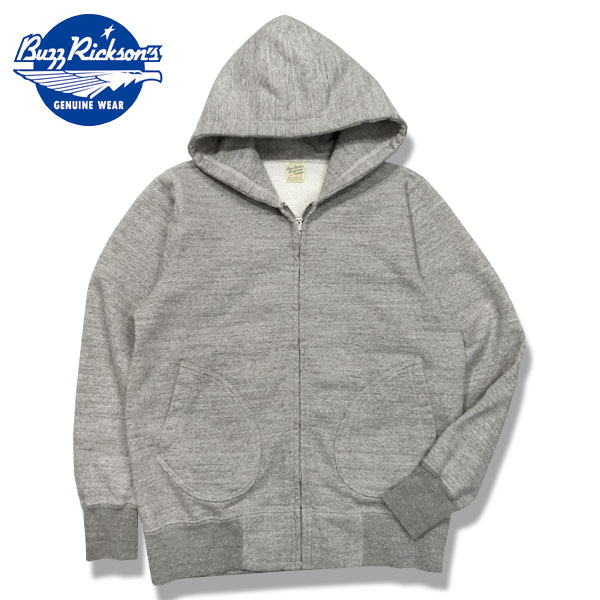 BUZZ RICKSON\u0027S（バズリクソンズ）FULL ZIP SWEAT PARKA PLANE（無地フルジップスウェットパーカ）BR65623【113）H.GRAY・ヘザーグレー】