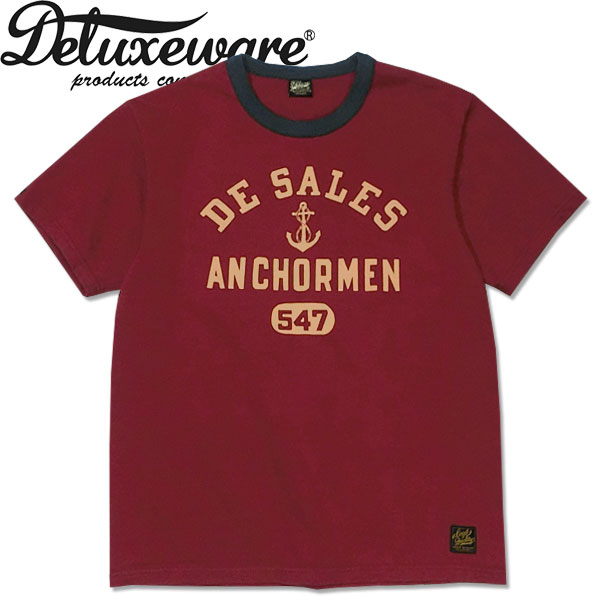 Deluxeware（デラックスウエアー）半袖プリントリンガーTシャツDXTS-2503 ANCHOR【CRIMSON.RED・クリムゾンレッド】