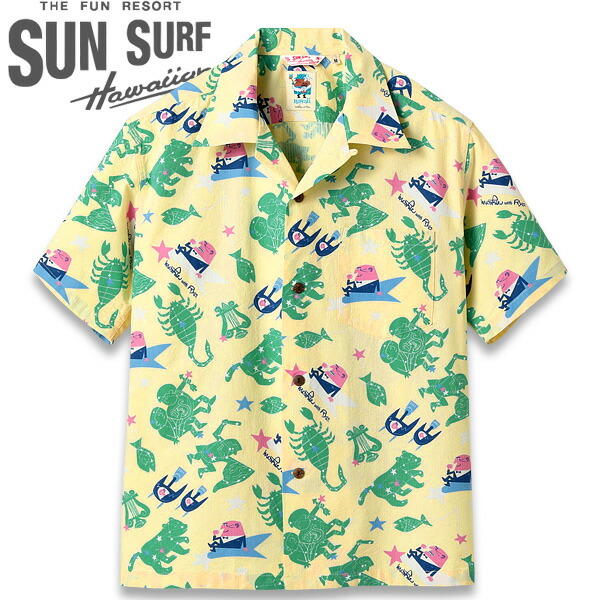 SUN SURF(サンサーフ)COTTON SEERSUCKER OPEN SHIRT “ZODIAC SIGN” by 柳原良平 with MOOKIE「アンクルトリス」（コットンシアサッカーオープンシャツ“星辰柄”）SS39332【YELLOW・黄色】