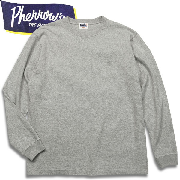 PHERROW\u0027S（フェさくら色）無地ワンポイントワイドシルエット長袖ティーシャツ【PLT】H.薄墨色