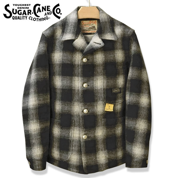 東洋エンタープライズSugar Cane(シュガーケン） COTTON CHECK × WOOL JACQUARD WORK COATコットンチェック×ウールジャガードワークコートSC15843【BLACK・ブラック】
