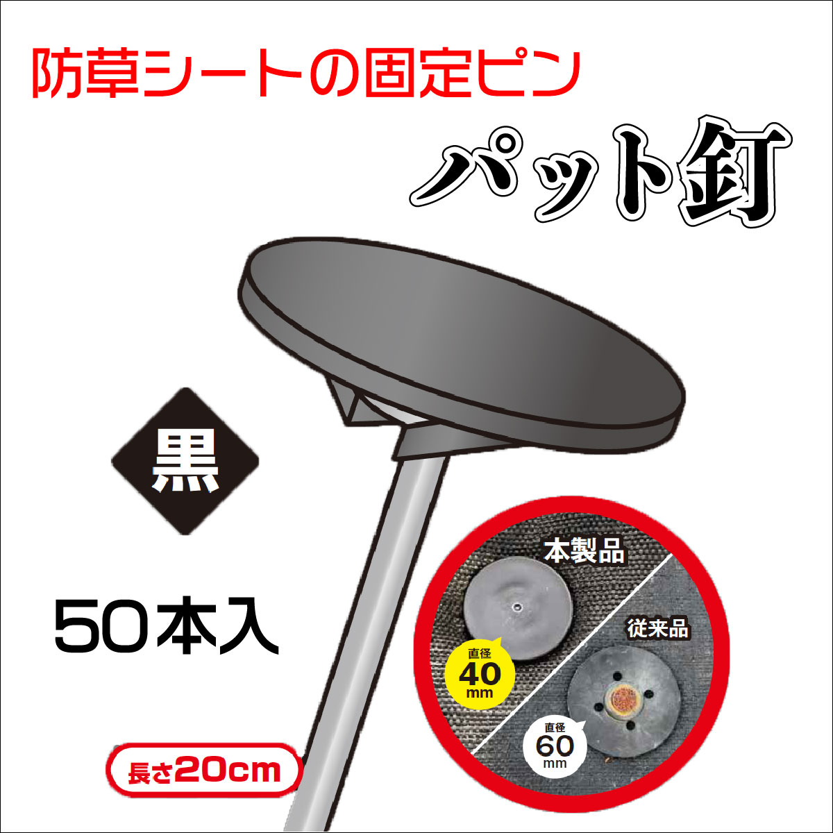 ★ポイント10倍★5/1はワンダフルデー！ダイオ化成 防草ｼｰﾄ庭ﾊﾟｯﾄﾞ釘 50P 黒    販売単位：12個セット