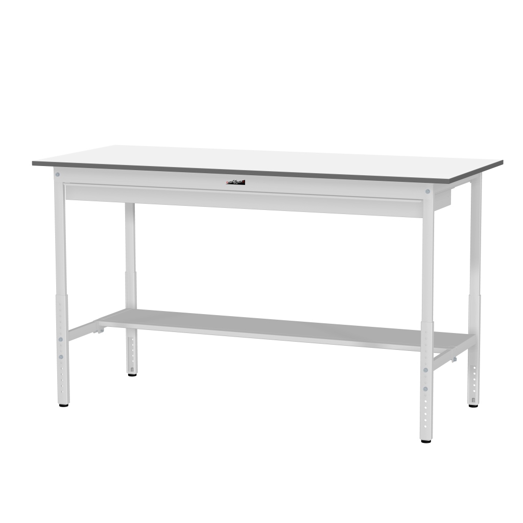 ★ポイント10倍★ 4/4~4/10 お買い物マラソン(要エントリー) 【法人限定】【長尺工具も収納できるワイド引き出しと棚板付!】ワークテーブル150シリーズ高さ調整タイプH900～H1200(半面棚板・ワイド引出し付き) SUPAH-975WT-WW