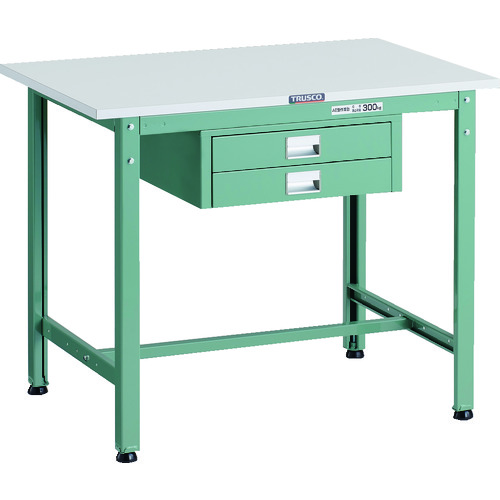 ★ポイント10倍★ 4/4~4/10 お買い物マラソン(要エントリー) TRUSCO AE型軽量作業台 900X600 薄型2段引出し付 GN色 AE-0960UDC2
