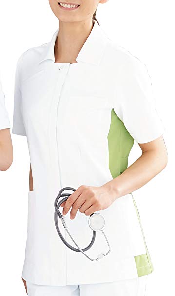 松吉医科器械 KAZEN NEW限定品 カゼン ファッション通販 レディスジャケット半袖 ホワイトXオリーブ 014-22 L 販売セット入数：1