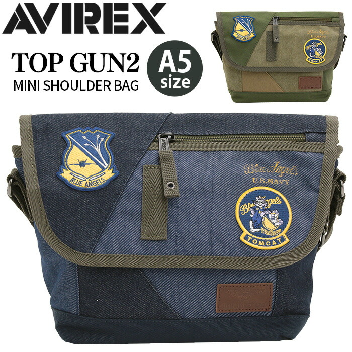 【SALE20%OFF】 メッセンジャーバッグ AVIREX アヴィレックス フラップ ショルダー バッグ メッセンジャー TOP GUN2 A5 コンパクト かばん レディース メンズ 男女兼用 通学 通勤 おしゃれ 人気 斜めがけ 肩掛け ワッペン ミリタリー AVX3520K