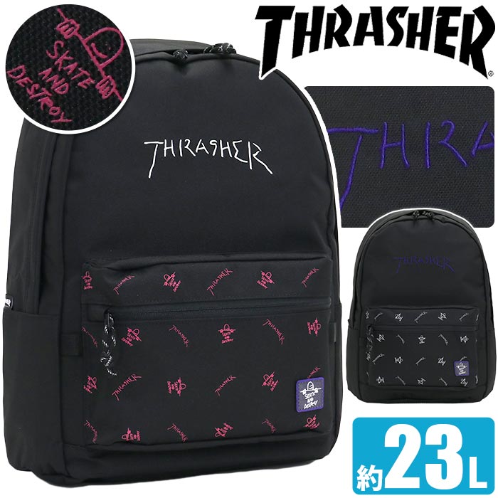 リュック 23l Thrasher スラッシャー 21 春夏 新作 リュックサック Gonzシリーズ デイパック マーク ゴンザレス おしゃれ 男女兼用 通学 通勤 中学生 高校生 部活 学校 人気 ロゴ 黒 ブラック B4 バックパック Backpack Thr 174 送料無料 通学リュック 通学用リュック