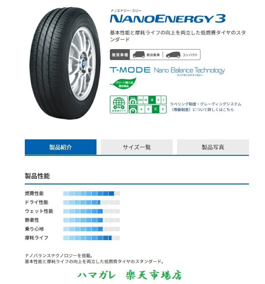 サマータイヤ ＴＯＹＯ ＴＩＲＥＳ ナノエナジー ７２Ｖ ５５Ｒ１４