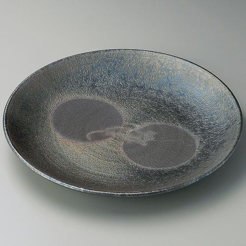 黒窯変10.0ボタモチ丸皿 φ33×4糎 168-089/お役目用/新品/小物貨物輸送客体商いもの