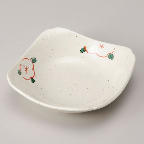 雪粉引赤絵花5.0角皿 14×14×4cm 220-208 (10個入) 216-199/業務用/新品/小物送料対象商品