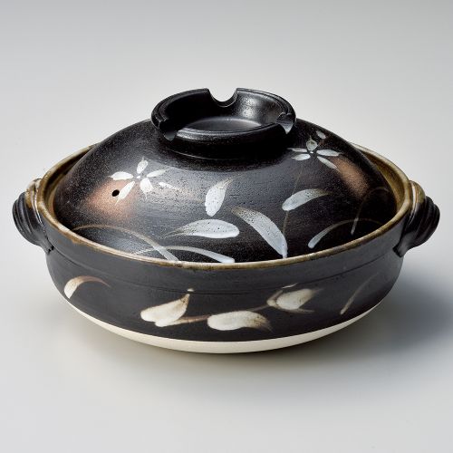 黒吹草花9号深鍋 32×φ28.5×16糎(3000竓)(身9.8糎) 382-439/御役目用/新品/小物貨物輸送客体商いもの 食器・カトラリー・グラス-その他-キッチン用品・食器・調理器具