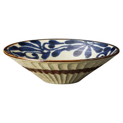 026-0157 琉球るり唐草 しのぎ浅鉢 大 φ24.5×6.6(cm)/5入り/業務用/新品/小物送料対象商品
