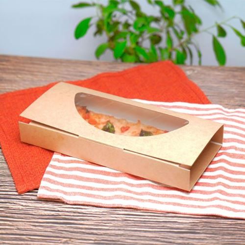 ピザ箱 窓付 ピザボックス 10インチハーフ クラフト紙 【weeco】 パックスタイル(300個入)/業務用/新品/送料無料｜業務用厨房のテンポス