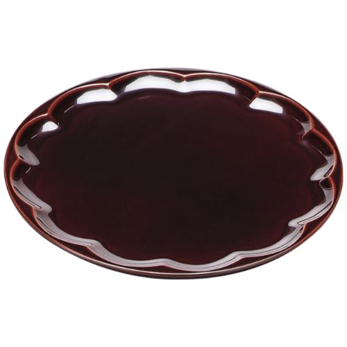木製7.6寸丸菊皿 溜漆塗/お役目用/新品/小物貨物輸送客体商いもの