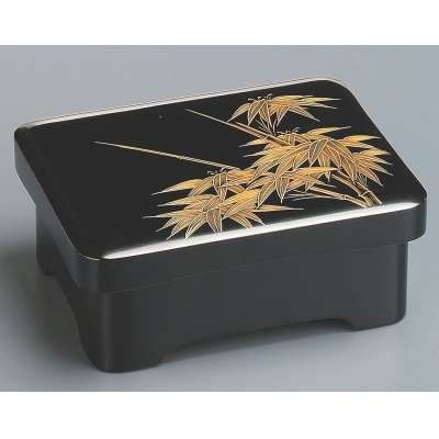 丼重 木製足付丼重黒内朱漆塗沈金竹  うな重 /御勤め用/新品/貨物輸送無料