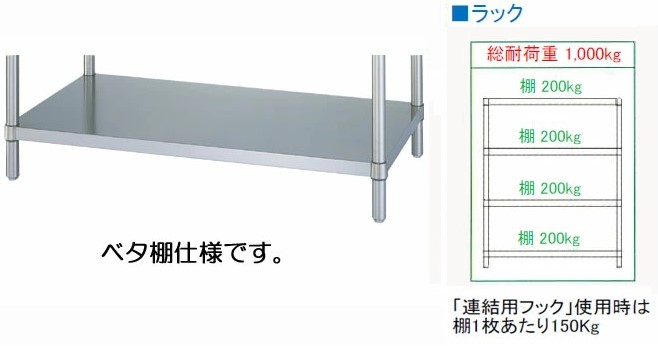 ポイント5倍 ※法人専用品※シンコー ステンレスラックベタ棚4段 RBN4