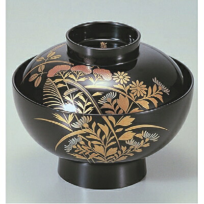 小吸椀 御殿吸椀黒秋草本漆塗蒔絵 漆器 高さ96 直径:120/業務用/新品/小物送料対象商品