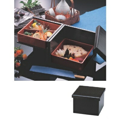 弁当箱 (大)2段開き弁当黒(中箱朱2ヶ・小仕切朱1ヶ) 本体 幅184 奥行184 高さ130 業務用 新品 小物送料対象商品