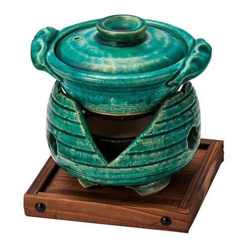 楽焼 割山椒型コンロ(火皿付) 緑/業務用/新品/小物送料対象商品