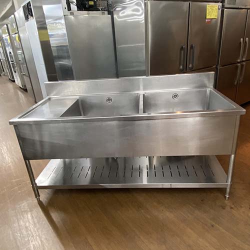 【中古】二槽シンク 水切り付き BGあり 幅1710×奥行750×高さ770 【送料無料】【業務用】【飲食店 店舗 厨房機器 一槽シンク 業務用一槽シンク】 37,895円