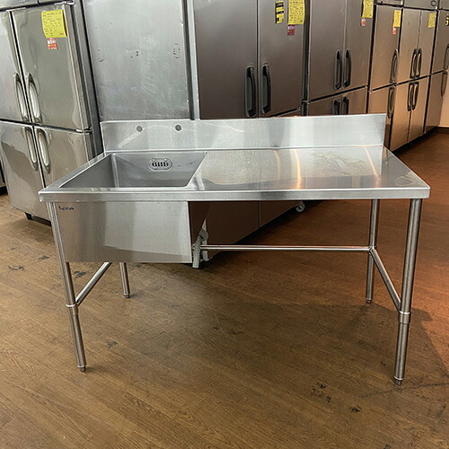 【中古】一槽シンク 作業台付 三方枠 BGあり 幅1400×奥行750×高さ850 【送料無料】【業務用】【飲食店 店舗 厨房機器 一槽シンク 業務用一槽シンク】