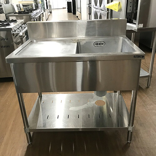 【中古】一槽シンク 台付き BGあり 幅900×奥行600×高さ800 【送料無料】【業務用】【飲食店 店舗 厨房機器 一槽シンク 業務用一槽シンク】