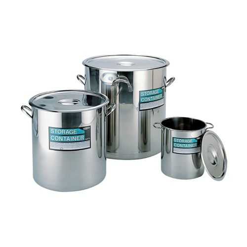18-8ストレッジコンテナー(蓋付) Φ260×H300粍/お役目用/新品/貨物輸送別途積もり書き