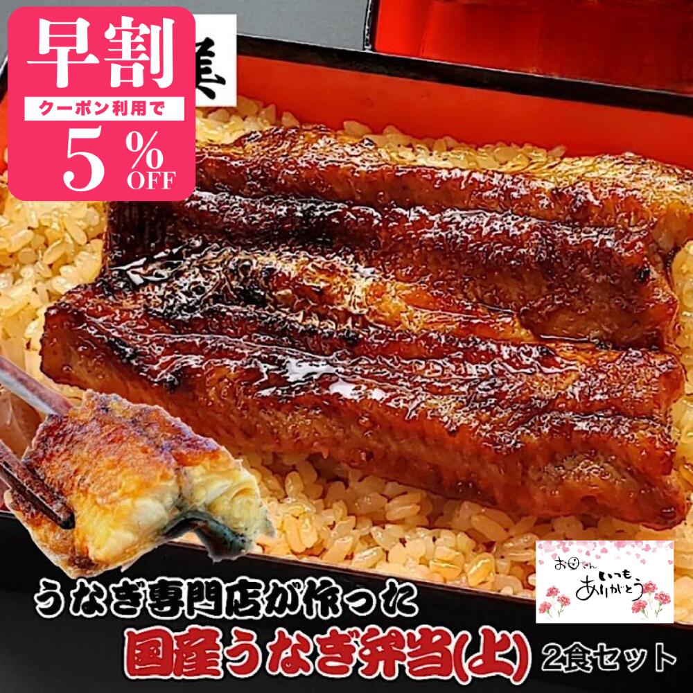 【母の日 早割 クーポン有】うなぎ 国産 蒲焼き 弁当【上】2食セット (タレ山椒付) ギフト プレゼント 高級 贅沢 贈り物 食べ物 誕生日 冷凍食品 うな重 お弁当 浜名湖 国産うなぎ 国産鰻 うなぎ蒲焼き うなぎの蒲焼 鰻蒲焼 うなぎ蒲焼 静岡 浜名湖 鰻 ウナギ unagi 無添加
