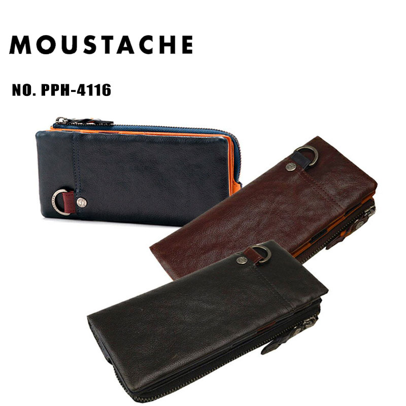 MOUSTACHE ムスタッシュ 長銭入れ メンズ かぶせ印字機 本革 PPH-4116【コンビニエンスストア受け取り証書相応う商いもの】 成人男性 差し上げ物 ギフトラッピング無料 定まり品差し上げ物