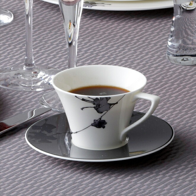【クーポン配布中】ナルミ グレイスフラワー コーヒーカップ&ソーサー 220ml 1客 セット 陶磁器 カップ ソーサー 洋食器 モノトーン シック ブランド 食器 コーヒー 珈琲 贈り物 ラッピング カップソーサー コップ お茶 パーティー ティー 紅茶 お茶会