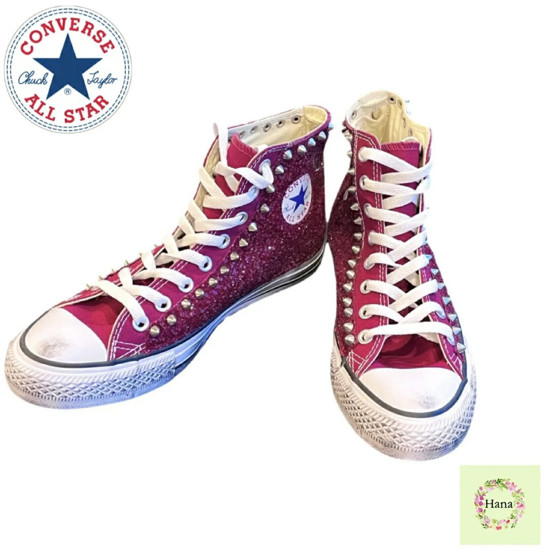 【中古】 CONVERSE コンバース ハイカットスニーカー 靴 スタッズ グリッター ユニ一発やる 赤いこと 赤 M9613C 見せびらかす品