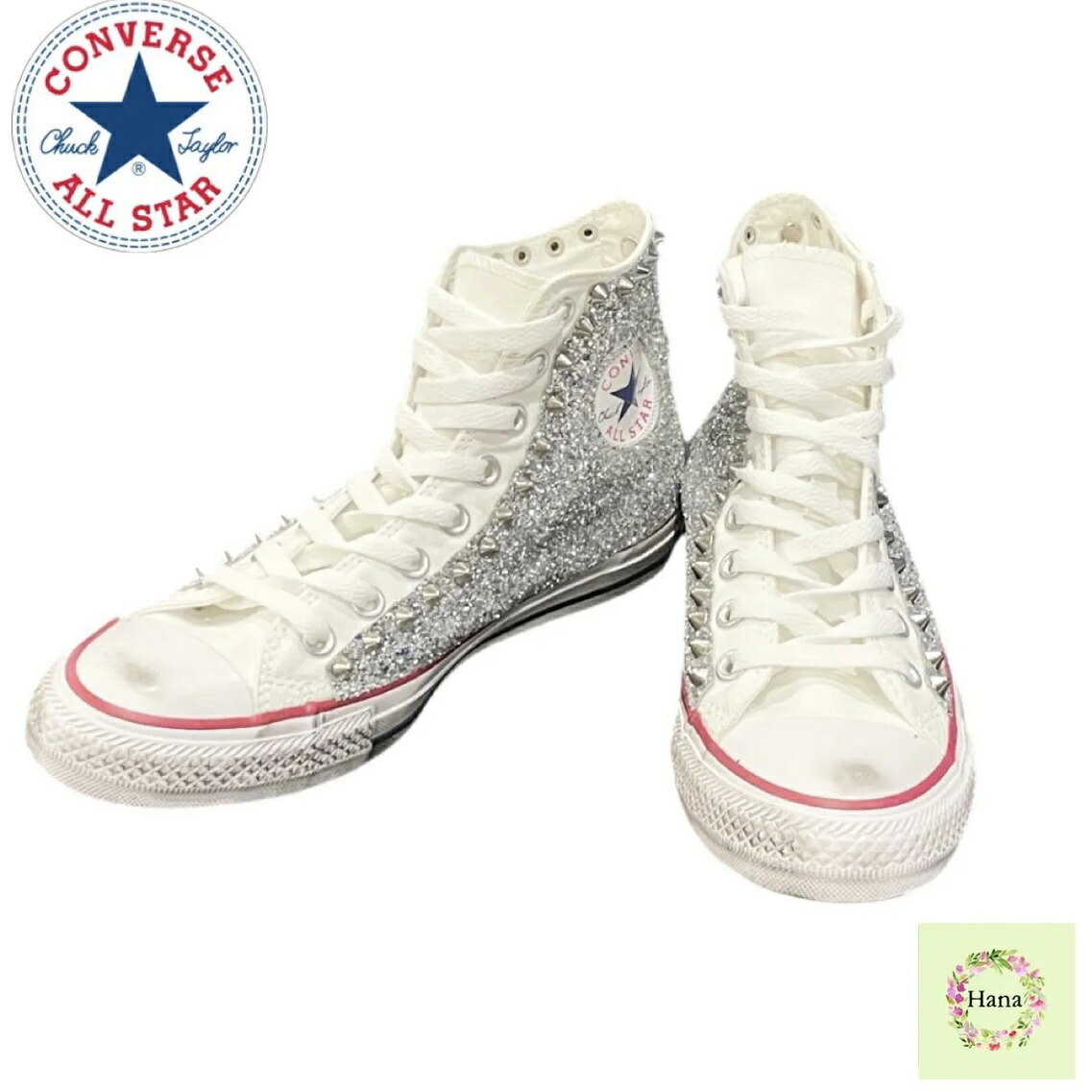 【中古】 CONVERSE コンバース ハイカットスニーカー 靴 スタッズ グリッター 白いこと 白 ユニ一発やる 流行り物 M7650C 見せびらかす品