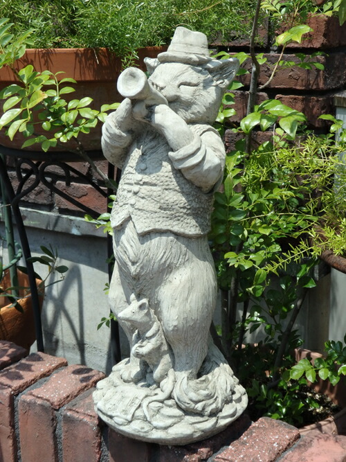 ガーデニング 庭園 雑貨 石ころ製『English Musical Cat・Trumpet』