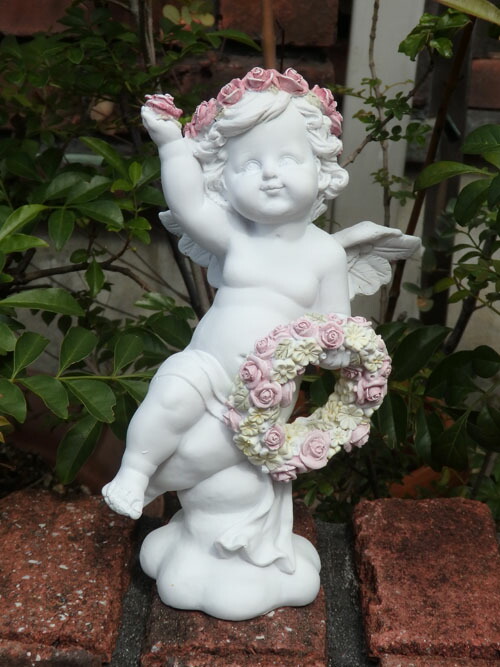 新品同様 エンジェル 置物 アンティーク 輸入雑貨 オブジェ ガーデン 庭園家具 薔薇
