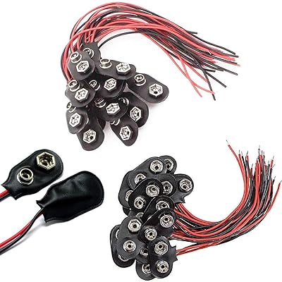 30 PCS IおよびTタイプの組み合わせバッテリークリップコネクターDC 9Vバッテリースナップコネクターおよび便利なアダプター-ブラックレッドロングケーブル15cm