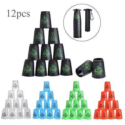 飛重ねカップ スポーツスタッキング専用 競技用 手提げ棒 収納袋 付き 厚め プラスチック製 12個セット (黒)｜Dusky Rose （ヘアケア・サプリ）