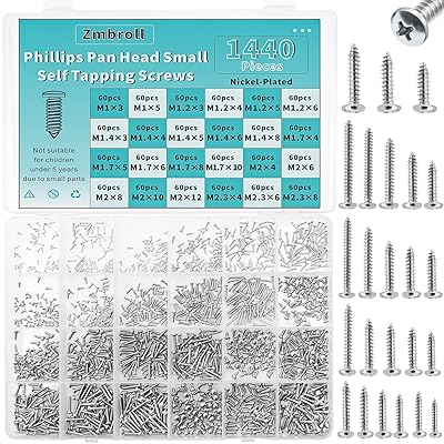 1440 Pcsミニねじミニタッピングねじ、Phillipフラットヘッドミニねじ、ミニ電子ねじ、M 1 M 1.2 M 1.4 M 1.7 M 2 M 2.3シルバーねじ24サイズ組み合わせねじキット