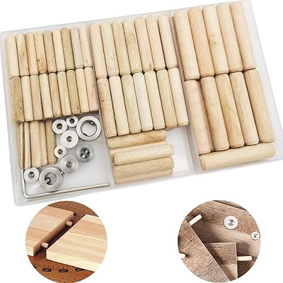 木ダボ, ダボキット, 6mm / 60個、8mm / 34個、10mm / 22個木ダボ, 6個ダボマーカー, 3個ドリルビット深さ停止カラー, 六角レンチ付き, 木 ダボ 家具 つなぎ ジョイント｜Dusky Rose （ヘアケア・サプリ）