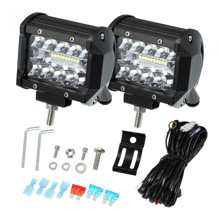 ユニバーサルオフロードライト フラッドスポットコンボドライビングフォグランプ ピックアップトラッ ク用 4インチ 20LED 60W 12-24V 配線ハーネス アルミニウム、ブラッ ク 2個｜Dusky Rose （ヘアケア・サプリ）