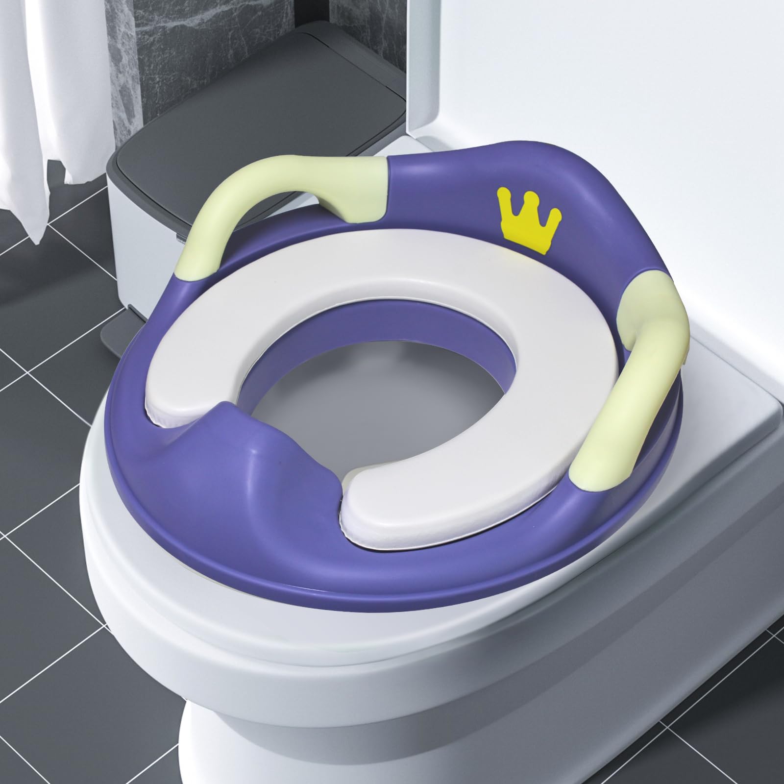 幼児用トイレシート トイレトレーニング便座 男の子 女の子 子供 幼児 トイレ用便座 赤ちゃん用トイレシートカバー 取り外し可能なソフトクッション 滑り止め 頑丈なハンドル (ホワイト)