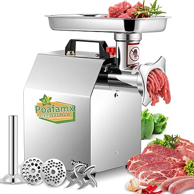 電動ミンサー ミンチ機 6mm/8mm刃付き 200kg/h 肉ひき/野菜ひき/腸詰め/味噌作り ステンレス製 （110v、950w）