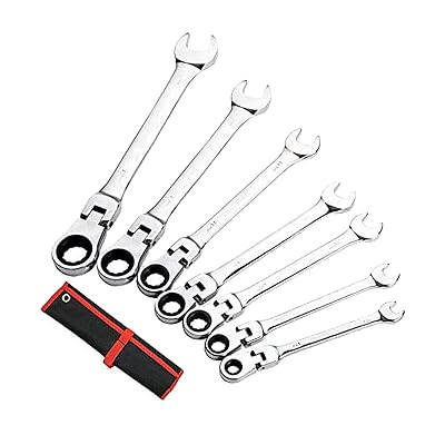 7本組 板ラチェットレンチ コンビネーションレンチセット 角度調整可能 レンチセット ラチェットレンチ 7~17mm 7本組 両用ヘッド 首振りラチェット キャンバス収納袋付き