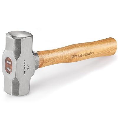 両口ハンマーヒッコリーウッド 3重量ポンド（約1.36kg） 鉄工・石工・土木築き上げる・取りくずす進め方・難民キャンプ用 大工仕事用槌骨 しろがね色 その他-花・ガーデン・DIY