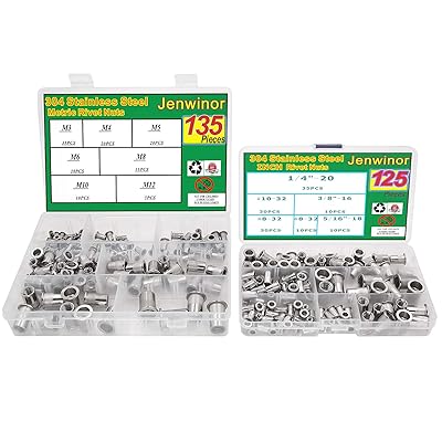 260pcs inおよびメートル法304ステンレス鋼鋼リベット中毒者 #8-32#10-32 1/4\"-20 5/16\""-18 3/8\""-16"