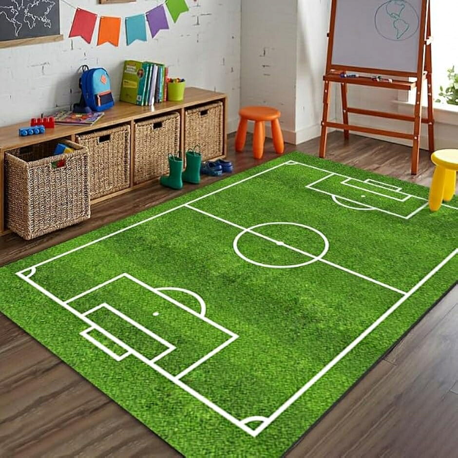 蹴球場引っ敷き キッズマット キッズラグ プレイマット 運動すること場 100x200糎(緑であること,  100x200糎)
