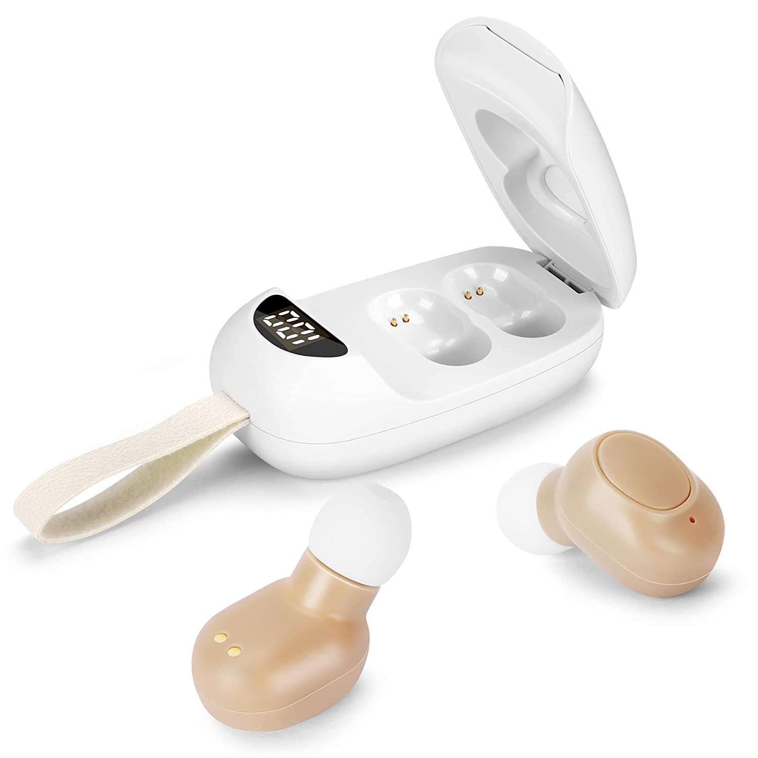 集音器 しゅうおんき 充電式 音声拡聴器 ノイズ抑え 両耳対応 LED残量表示 通話通信 音楽再生 軽量 小型 高齢者向け USB 充電ケース付|Dusky Rose (ヘアケア・サプリ)
