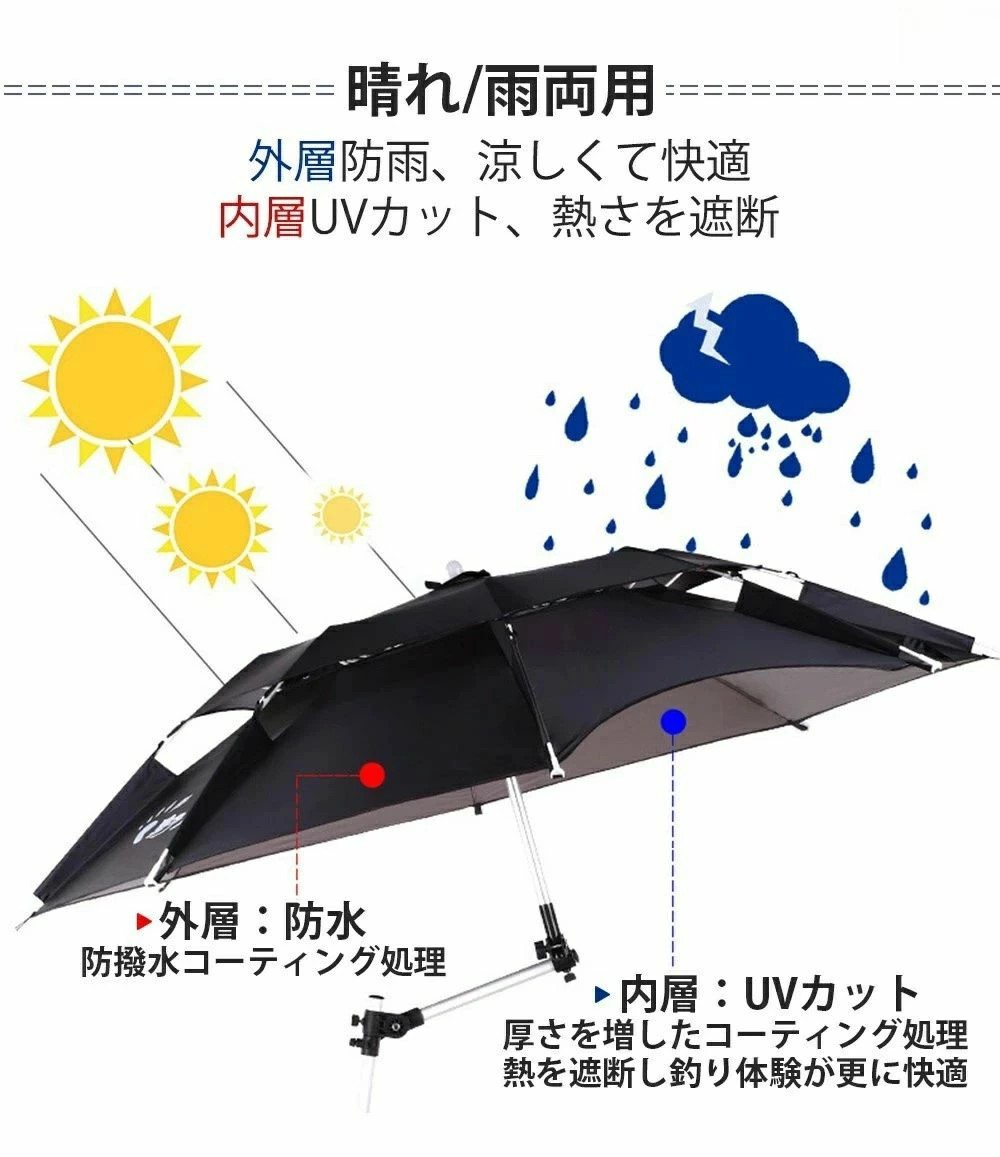 魚釣り傘 魚釣り用傘 フィッシングパラソル UVとり捨てる 目かくし 撥水製作 日がさ 日がさ コウモリ傘 ビーチパラソル かぶる傘 かさ カサ 360度回転させる 納める袋付き添い人 角度自然調整 雨合羽 防風 目かくし 遮光断熱 アウトドア 夏 暑さ打つ手 つり 魚釣り用 父の日 アウトドア