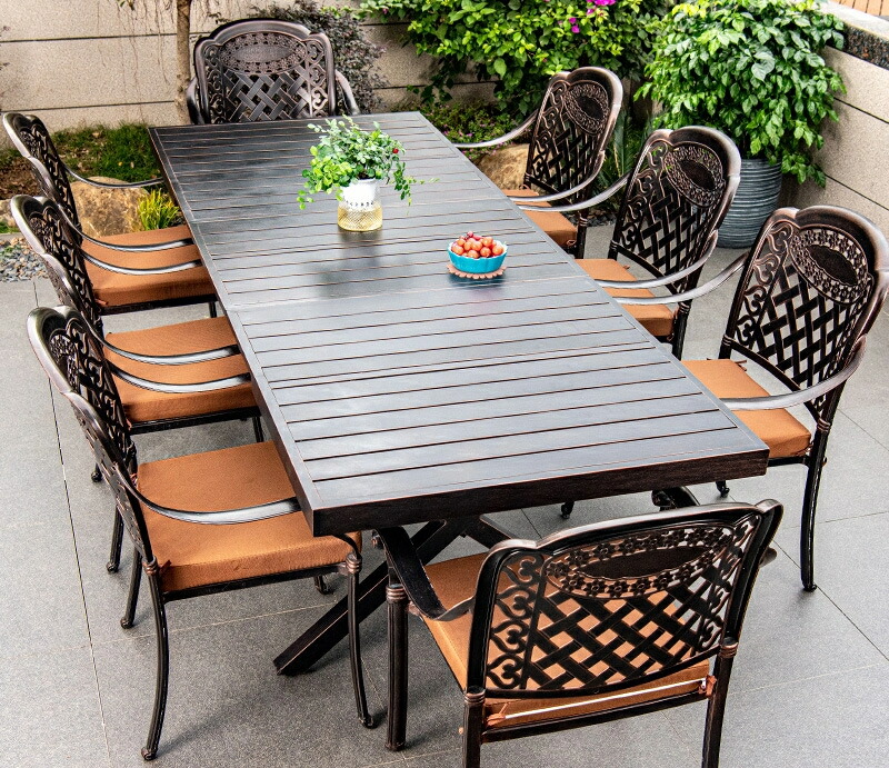 楽天市場】天然石6人掛けテーブルセット(紺色系)イス6個付き和風庭園