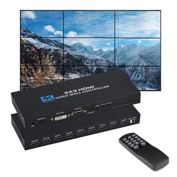 3x3 HDMI ビデオウォールコントローラー 4K x 2K 固定ディスク見せびらかす 3x3/ 1x1/ 1x2/ 1x3/ 1x4/ 2x2/ 2x3/ 2x4/ 2x1/ 3x1/