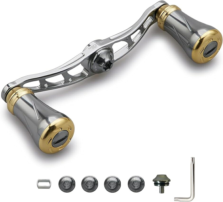 リール ハンドル 19mm ノブ搭載 シマノ SHIMANO ダイワ DAIWA アブ Abu 用 MDM(90mm - ガンメタル＆ゴールド)